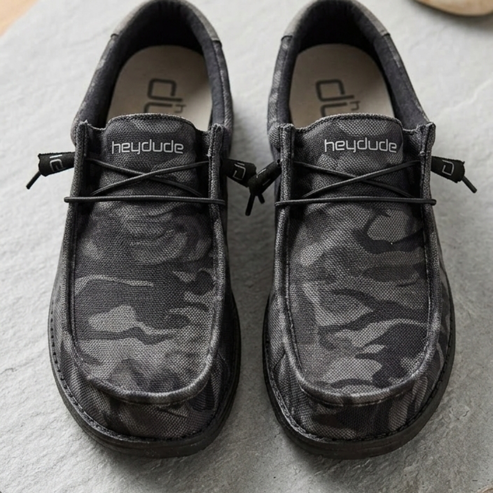 Hey Dude Men's Wally Slip-On Shoes - Black Camo Pattern